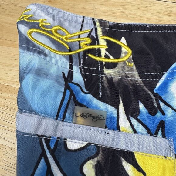 Ed Hardy Alive Christian Audigier Blue Board Shorts Dragon Dagger Swim Trunks 30 - Picture 12 of 15